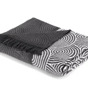 Hundedecke mit grauen und weißen Kreis- und Linienmustern